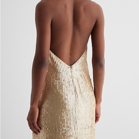 18. Express Sequin Halter Neck Open Back Mini Shift Dress Size XL - Picture 2 of 10